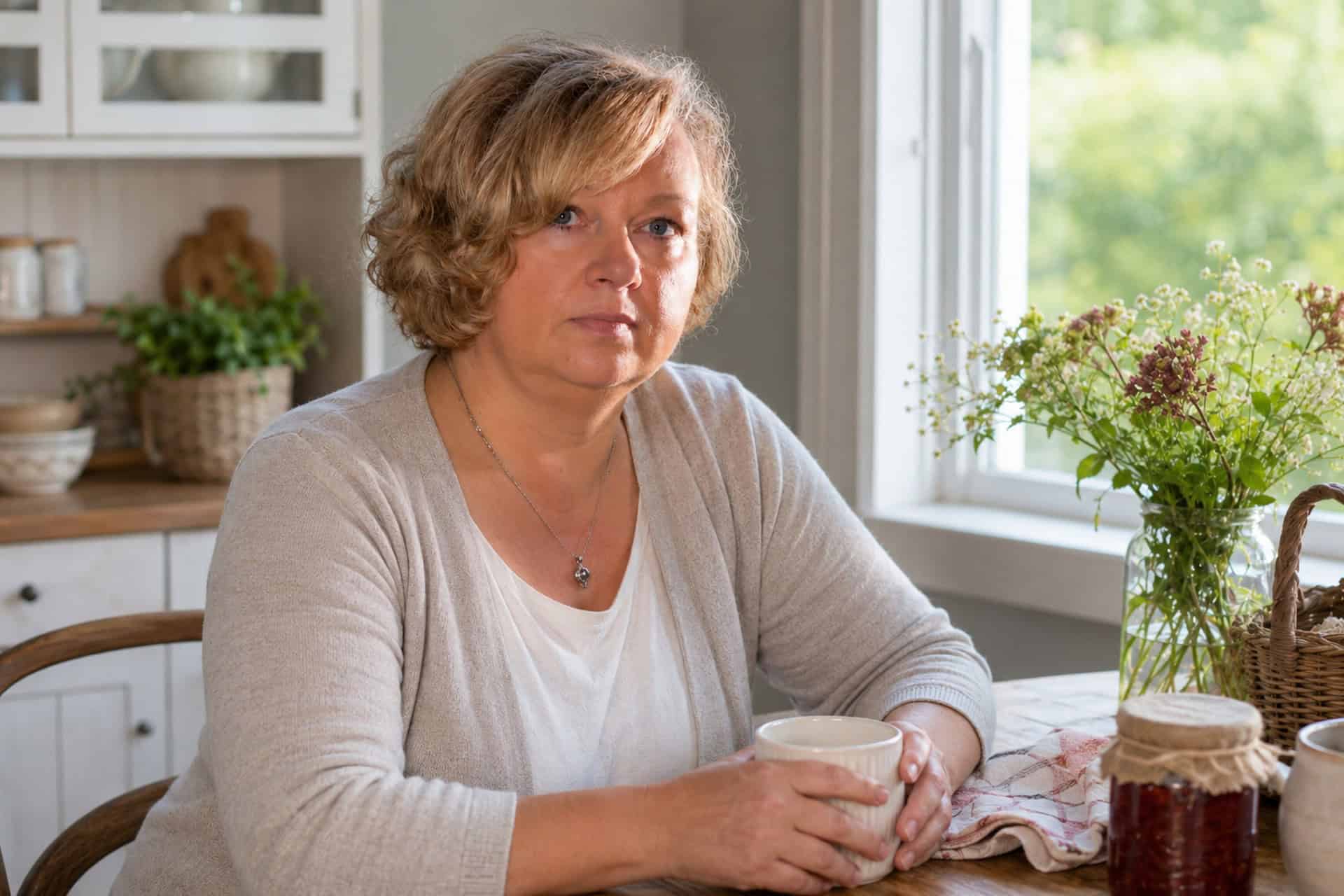 Sylwia Aptacy, autorka serwisu Dobre Rady Babuni, przy stole w domowej kuchni.